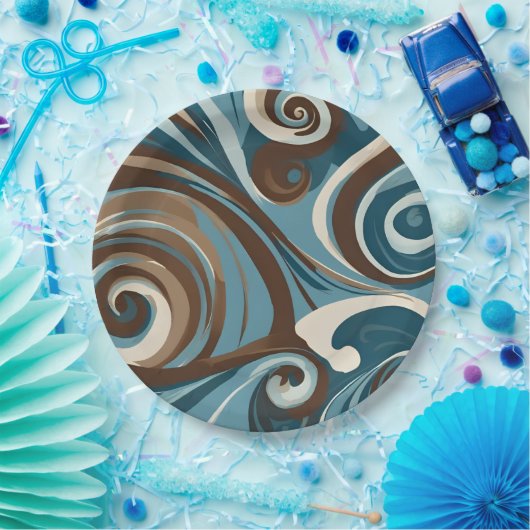Blaue und braune Wirbel Pappteller (Party)