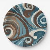 Blaue und braune Wirbel Pappteller (Vorderseite)