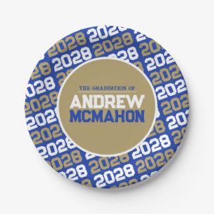 Blaue und Bronze Gold Personalisierte Abschlussfei Pappteller