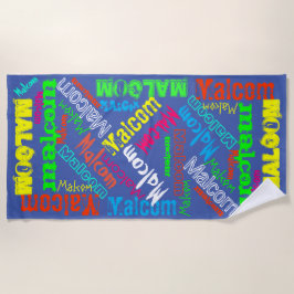 Blaue und bunte wiederholende Namenscollage Strandtuch