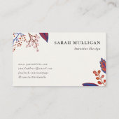 Blaue und Burgund-Natur-Blätter Muster Visitenkarte (Rückseite)