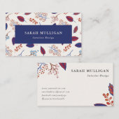 Blaue und Burgund-Natur-Blätter Muster Visitenkarte (Vorne/Hinten)