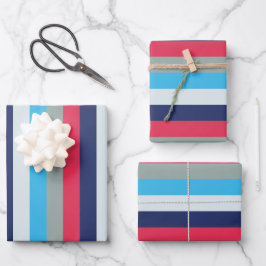 Blaue und Burgunder Streifen Geschenkpapier Set