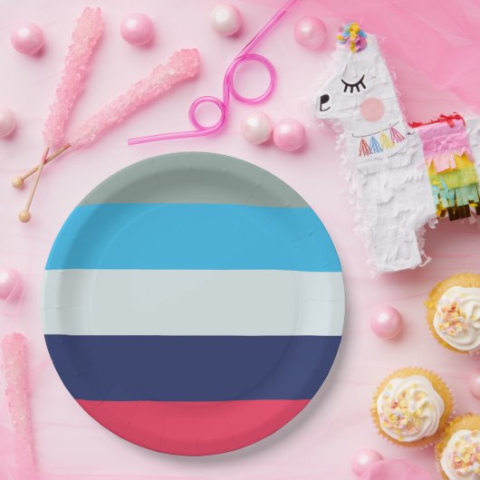 Blaue und Burgunder Streifen Pappteller (Party)