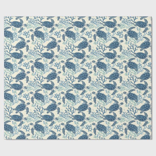 Blaue und Creme Küstenschildkröten Geschenkpapier (Flach)