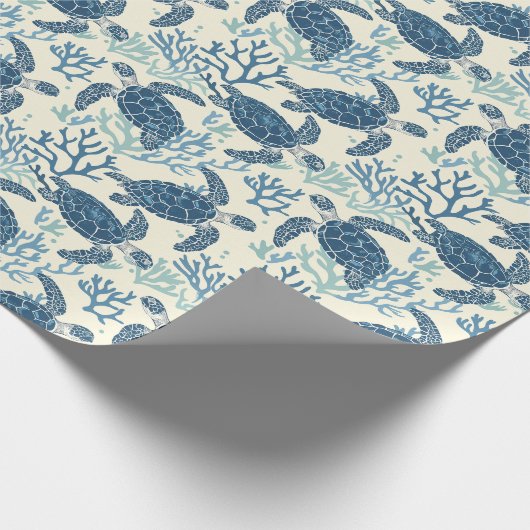 Blaue und Creme Küstenschildkröten Geschenkpapier (Ecke)