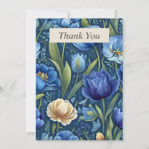 Blaue und cremefarbene Blumen Dankeskarten mit Ble Einladung