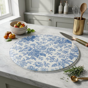 Blaue und cremefarbene Blumen-Toile de Jouy Schneidebrett