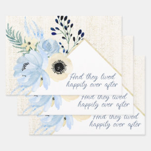 Blaue und cremefarbene Blumenrahmung im Wasserfarb Geschenkpapier Set