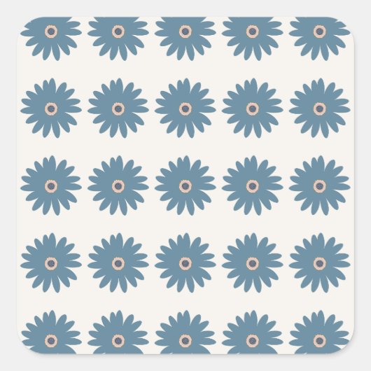 Blaue und cremefarbene Daisy Quadratischer Aufkleber (Vorderseite)
