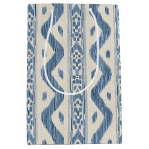 Blaue und cremefarbene Ikat, gewebter Streifen-Tas
