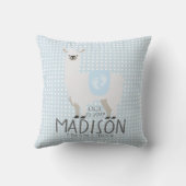 Blaue und cremefarbene Lama-Birth-Stats-Kissen Kissen (Rückseite)