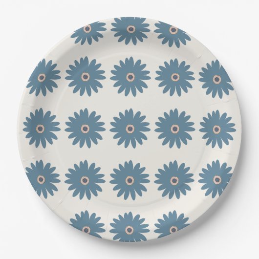 Blaue und cremefarbene Margerite Pappteller (Vorderseite)