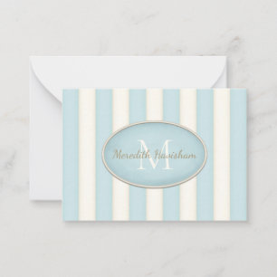 Blaue und cremefarbene Streifen Oval gerahmtes Mon Mitteilungskarte