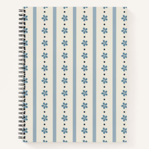 Blaue und cremefarbene Streifen und Blumen Notizblock