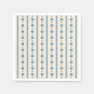 Blaue und cremefarbene Streifen und Blumen Serviette