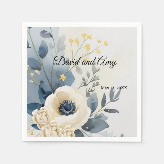 Blaue und cremefarbene und weiße Servietten (Vorderseite)