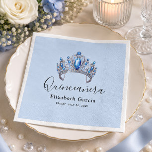Blaue und elfenbeinfarbene Blumen-Quinceañera Serviette