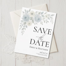 Blaue und elfenbeinfarbene florale Save The Date-H