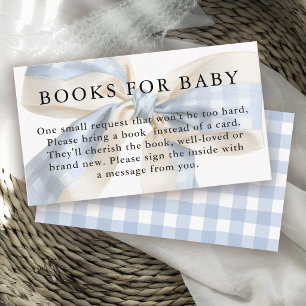 Blaue und elfenbeinfarbene Gingham-Bogen-Bücher fü Begleitkarte