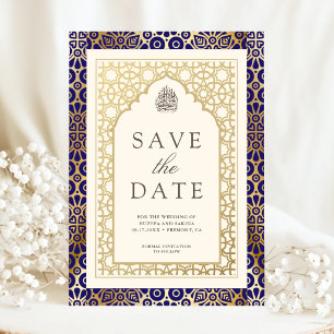 Blaue und elfenbeinfarbene islamische muslimische  save the date