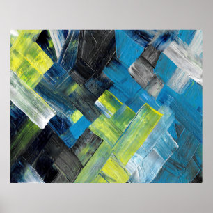Blaue und gelbe abstrakte Pinselstrich-Geometrie Poster