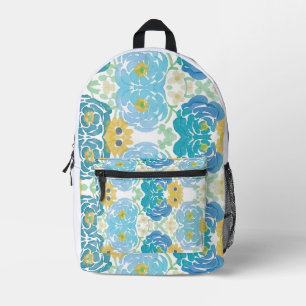 Blaue und gelbe Aquarell-Blumen Bedruckter Rucksack