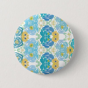Blaue und gelbe Aquarell-Blumen Button
