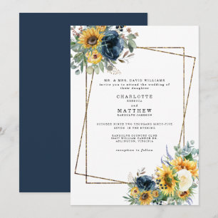 Blaue und gelbe Aquarell-Blumenhochzeit Eltern Einladung
