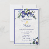 Blaue und gelbe Aquarellfarben Hochzeitsfeier Einladung (Vorderseite)