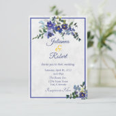 Blaue und gelbe Aquarellfarben Hochzeitsfeier Einladung (Stehend Vorderseite)