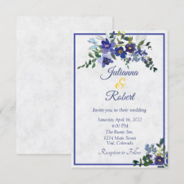 Blaue und gelbe Aquarellfarben Hochzeitsfeier Einladung