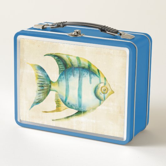 Blaue und gelbe Aquarienfische Metall Lunch Box (Vorderseite)