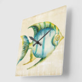 Blaue und gelbe Aquarium-Fische Quadratische Wanduhr (Winkel)