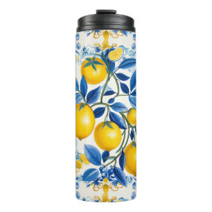 💛💙 Blaue und gelbe Azulejos mit Zitronen Thermosbecher