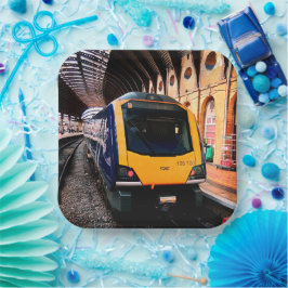 Blaue und gelbe Bahn in York Pappteller
