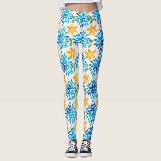 Blaue und gelbe Blume Leggings (Vorderseite)