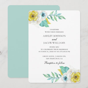 Blaue und gelbe Blumen. Botanische Minze Hochzeit Einladung