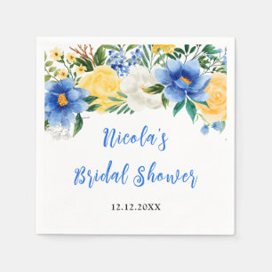 Blaue und gelbe Blumen-Brautjungfernparty Serviette