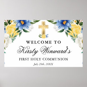 Blaue und gelbe Blumen Erste heilige Kommunion Poster