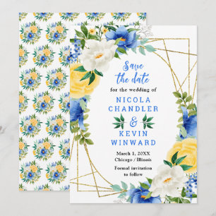 Blaue und gelbe Blumen Hochzeit Save The Date