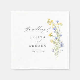 Blaue und gelbe Blumen-Hochzeitspapier-Serviette Serviette