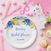 Blaue und gelbe Blumen-Hochzeitsparty Pappteller (Party)