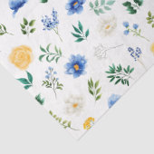 Blaue und gelbe Blumen mit Blattmuster Seidenpapier (Detail)