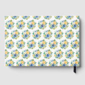 Blaue und gelbe Blumen mit Blattwerk zum Geburtsta Gästebuch (Rückseite)