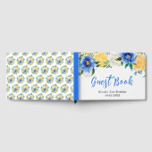 Blaue und gelbe Blumen mit Blattwerk zum Geburtsta Gästebuch (Voll)