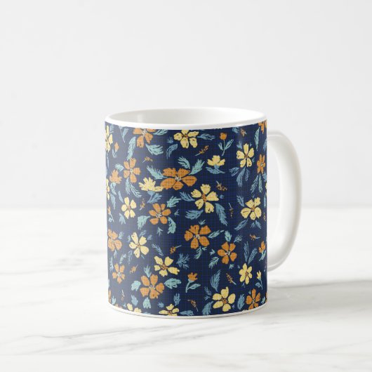 Blaue und gelbe Blumen-Tasse Kaffeetasse (VorderseiteRechts)