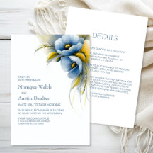 Blaue und gelbe Blumenhochzeit in einem