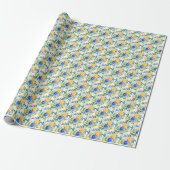 Blaue und gelbe Blumenmuster Geschenkpapier (Ungerollt)