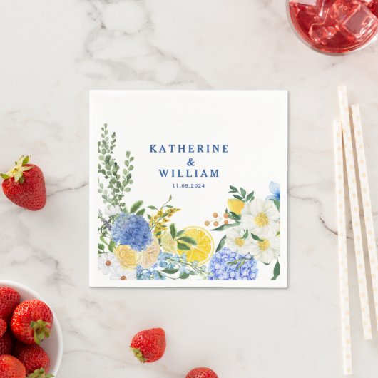 Blaue und gelbe Blütenzunge Serviette (Beispiel)